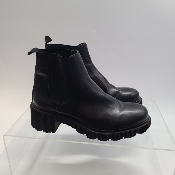 ZARA Women's Black‎ Leather Chelsea Chunky Boots Size: 42 US 11